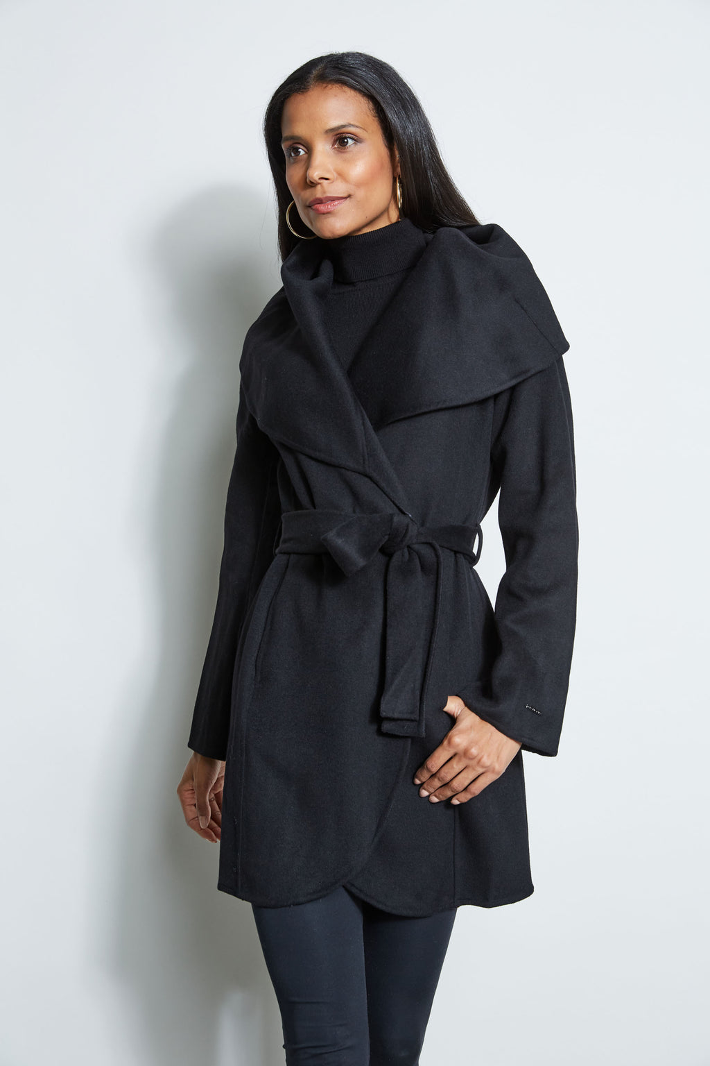 Tahari Women's Doubled-faced Wool Blend Wrap Coat In Soft Almond