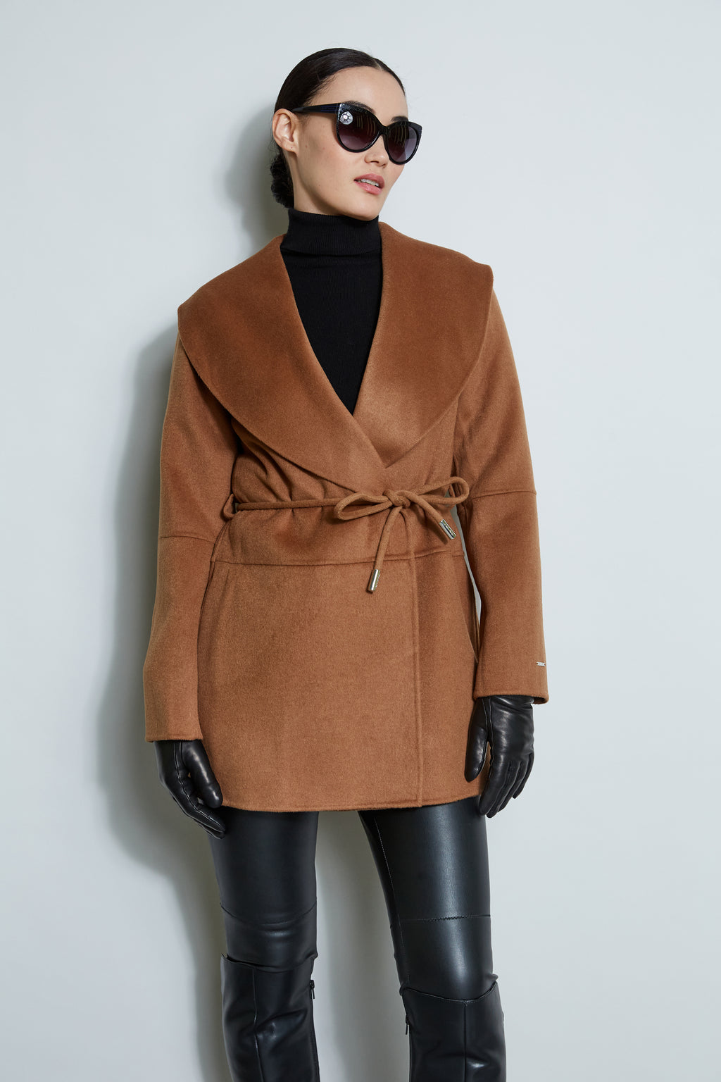 Tahari Double Face Wool Blend Belted Wrap Coat