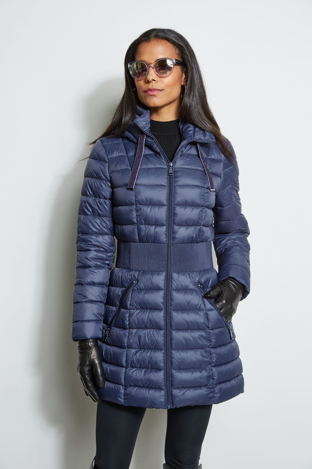 Tahari Lightweight Hooded Cinched Puffer Coat