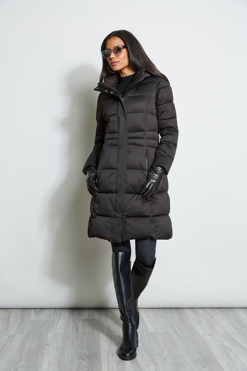 Black Longline Padded Coat With Hood