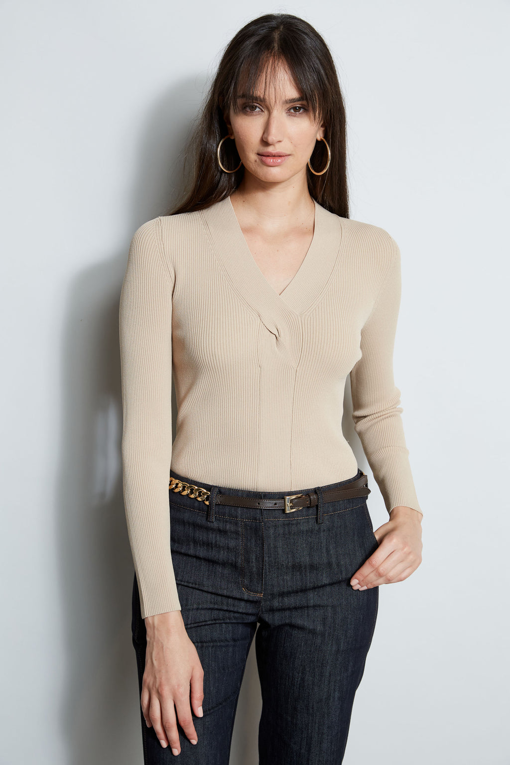 V neck twist outlet sweater