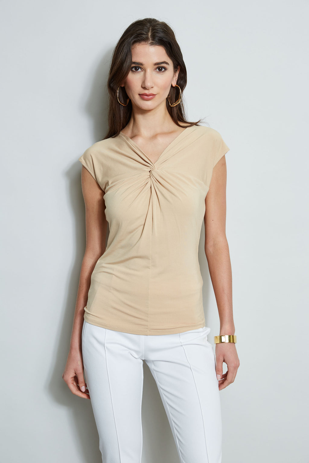Tahari ASL Women's Cap Sleeve V-Neck Twist Front Top, Ivory, XS at   Women's Clothing store