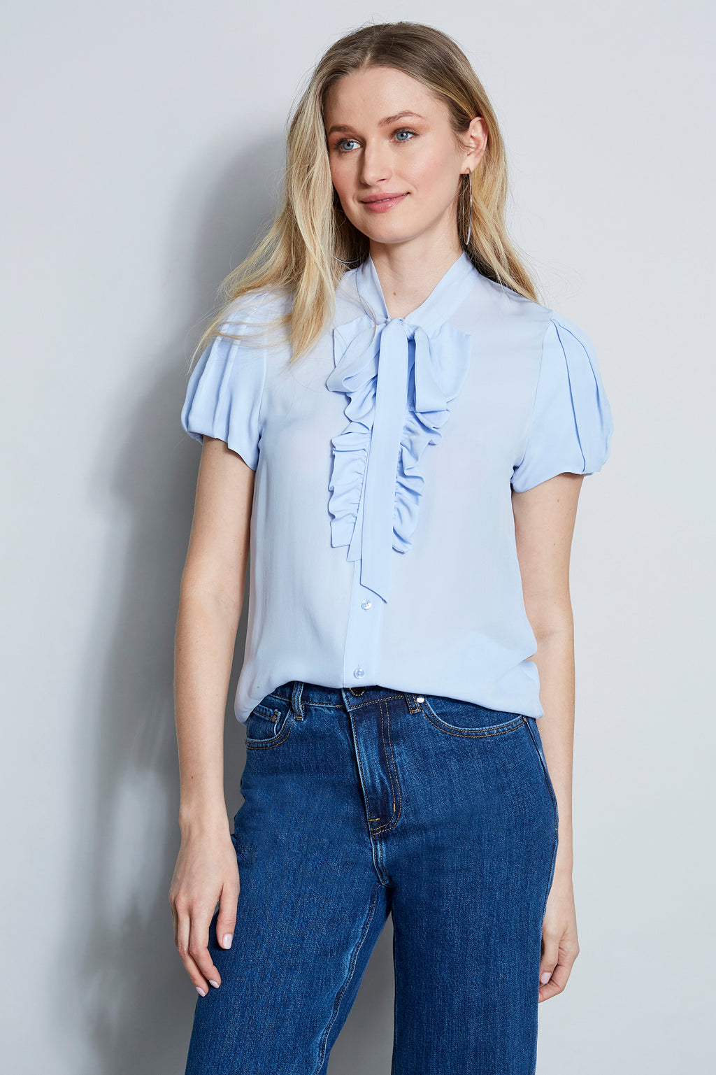 Silk Tie Neck Ruffle Shirt