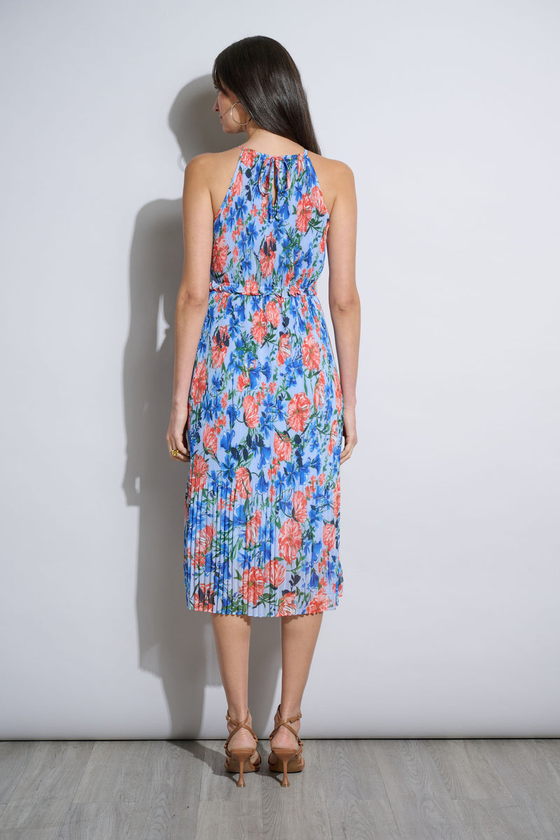 Floral Halter Pleated Midi Dress