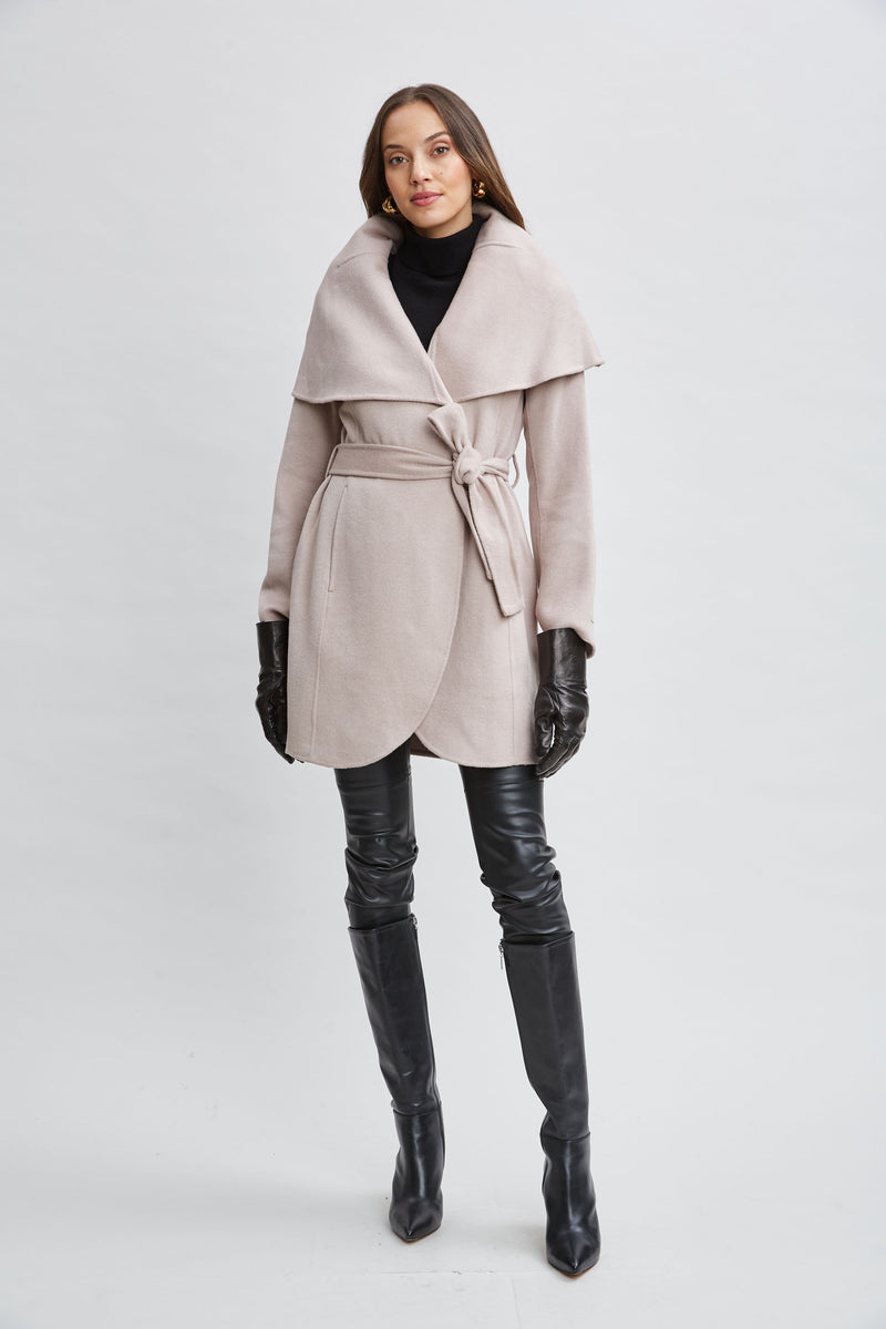 Tahari Wool Blend Shawl Collar Wrap Coat