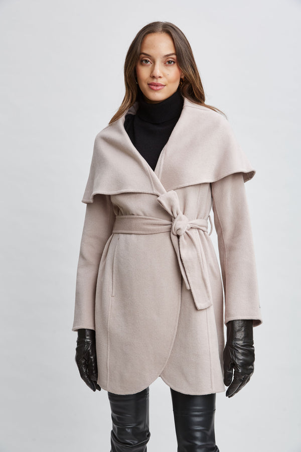 Tahari Wool Blend Shawl Collar Wrap Coat