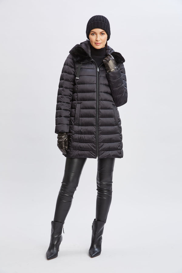 Tahari Faux Fur Collar Puffer Coat