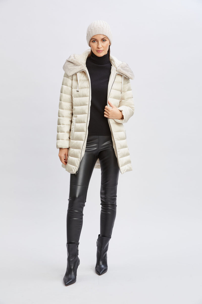 Tahari Faux Fur Collar Puffer Coat