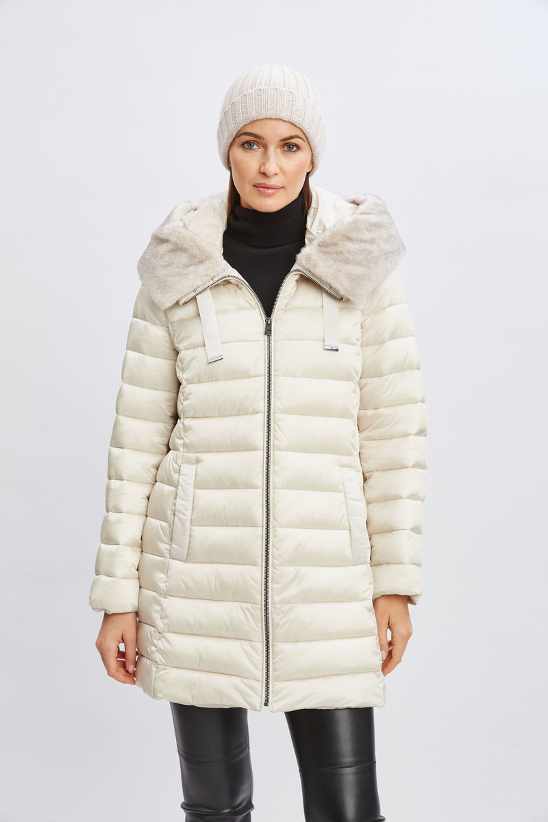 Tahari Faux Fur Collar Puffer Coat