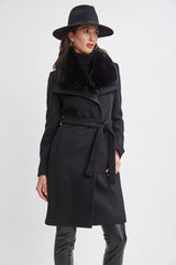 Faux Fur Collar Wool Wrap Coat