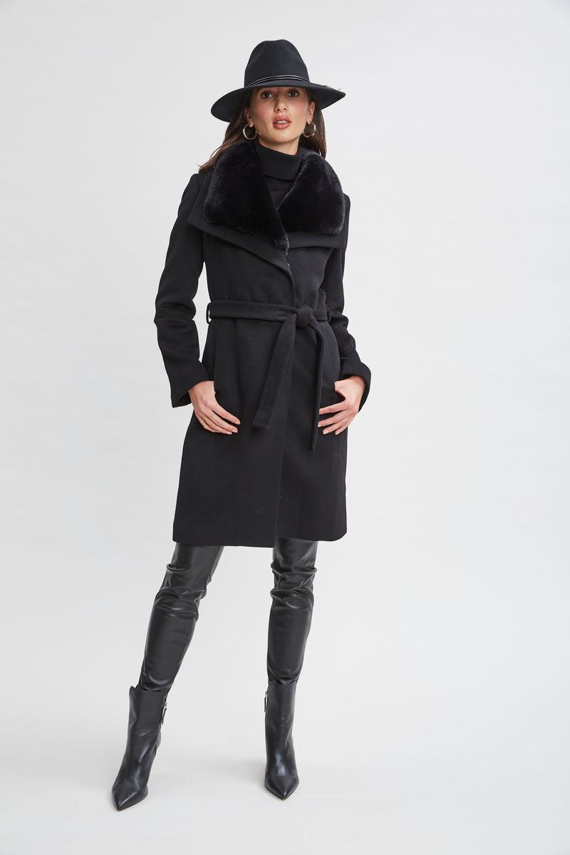 Faux Fur Collar Wool Wrap Coat