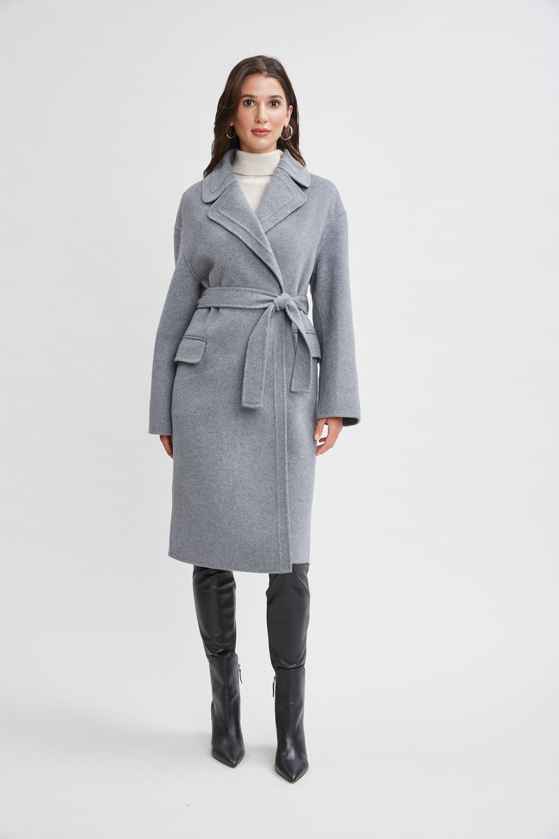 Tahari Long Double Face Wool Blend Stitched Wrap Coat