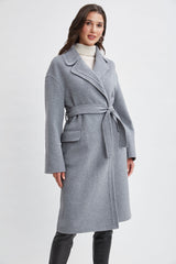 Tahari Long Double Face Wool Blend Stitched Wrap Coat