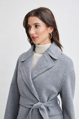 Tahari Long Double Face Wool Blend Stitched Wrap Coat