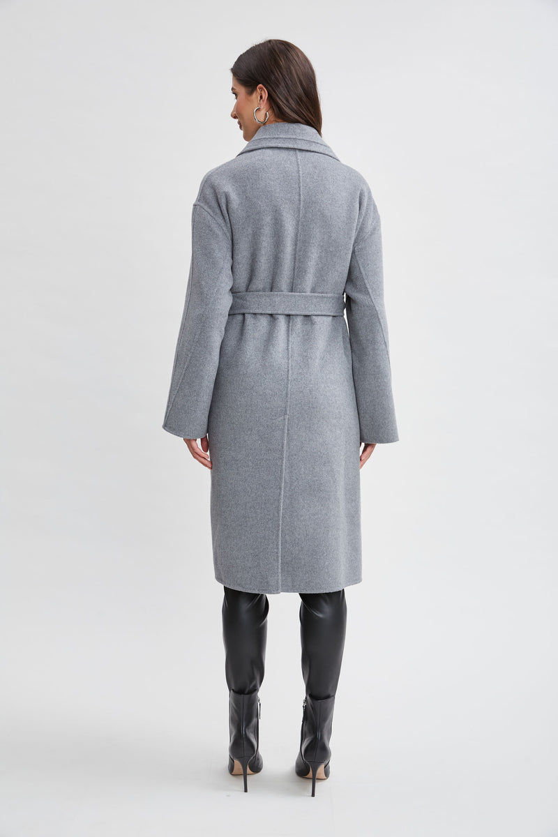 Tahari Long Double Face Wool Blend Stitched Wrap Coat