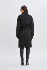 Tahari Long Double Face Wool Blend Stitched Wrap Coat