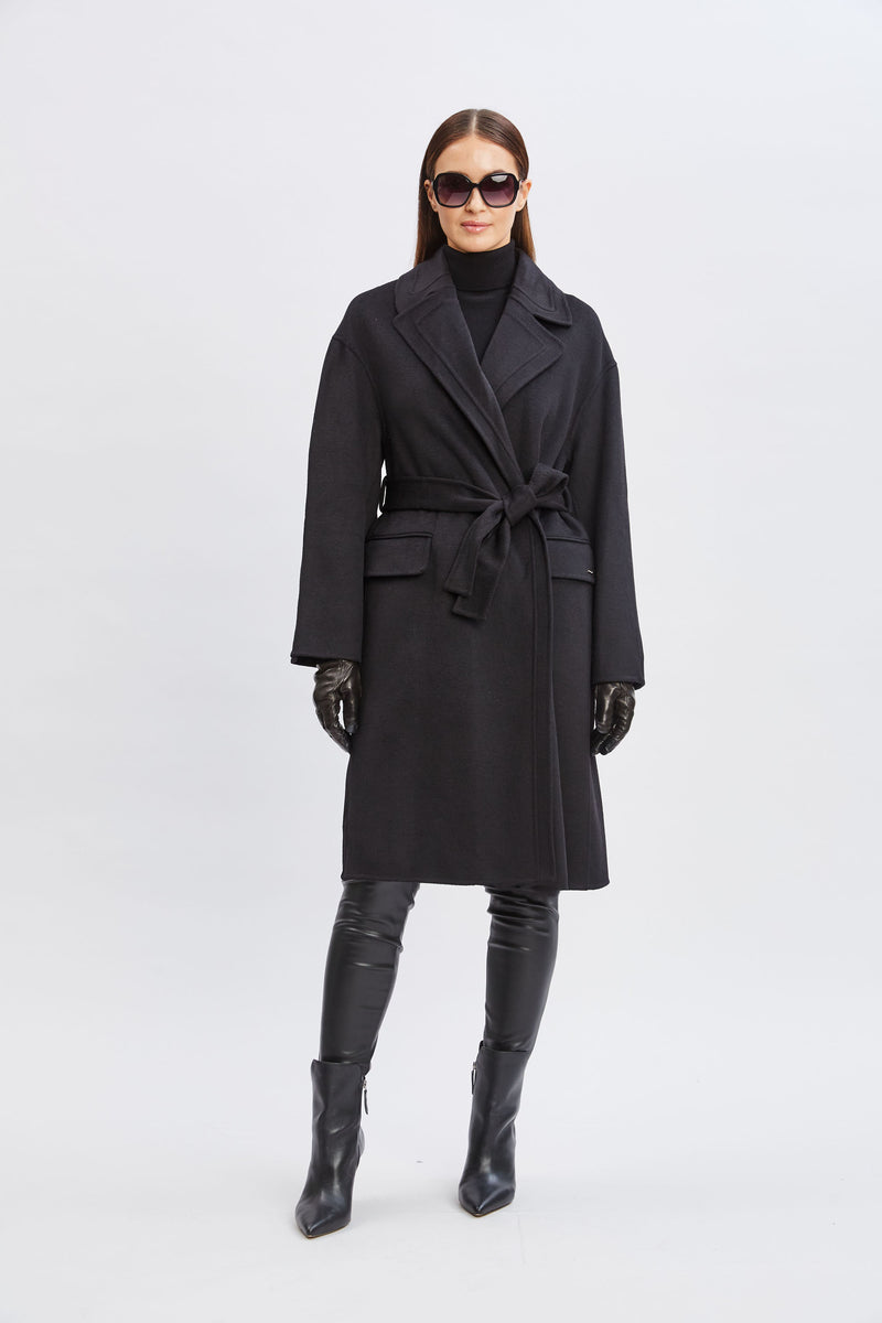 Tahari Long Double Face Wool Blend Stitched Wrap Coat