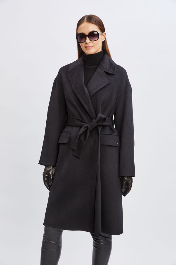 Tahari Long Double Face Wool Blend Stitched Wrap Coat