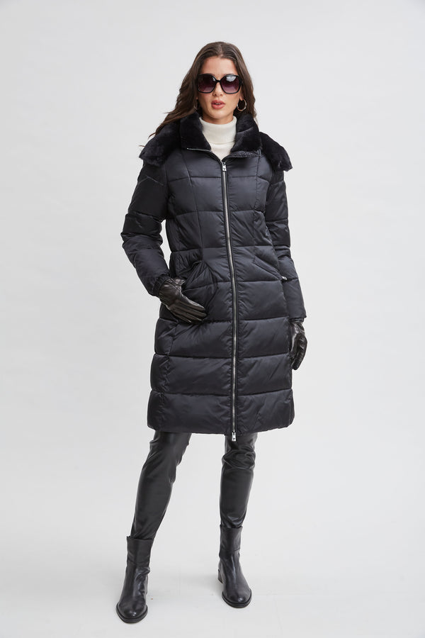 Tahari Faux Fur Trimmed Puffer Coat