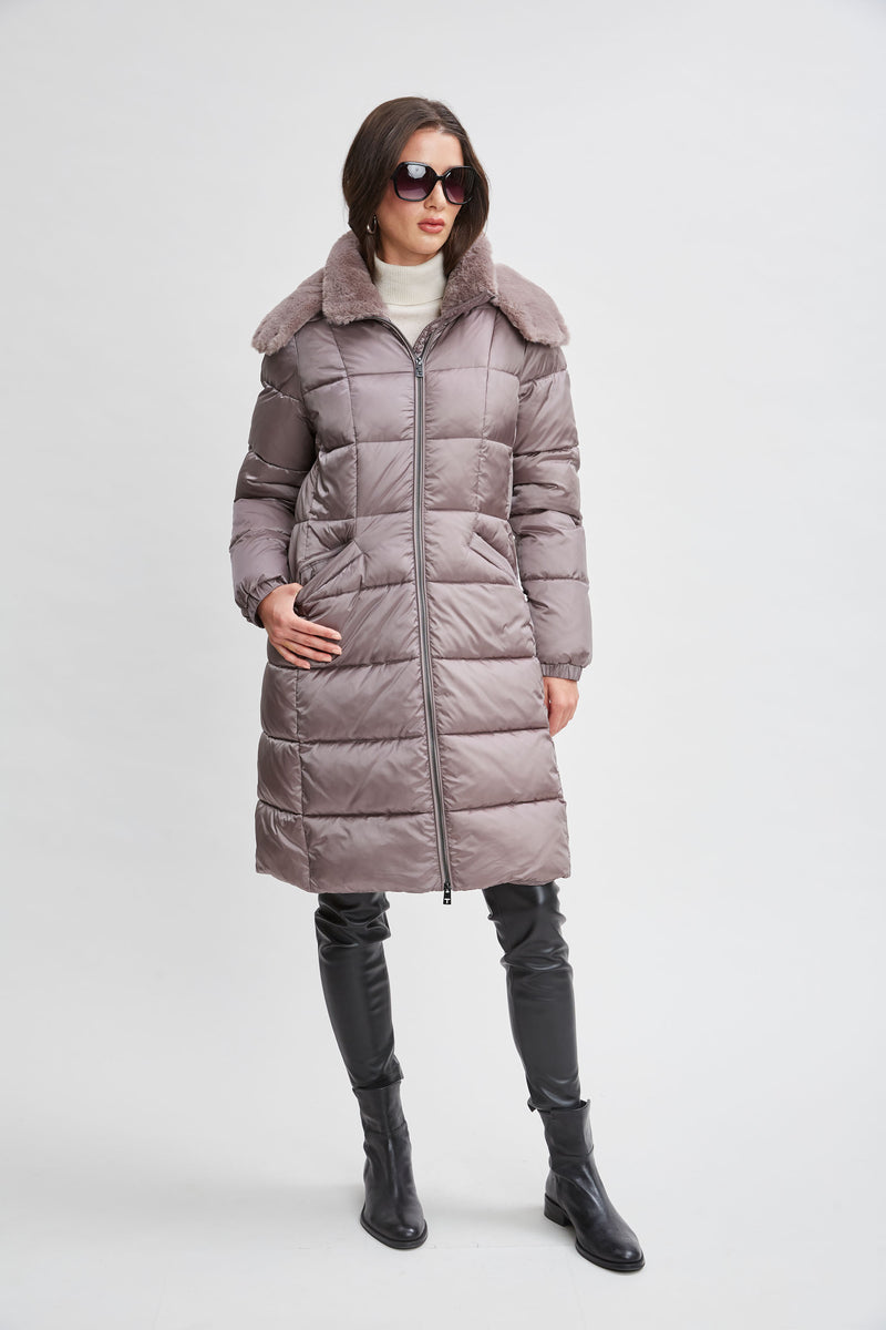 Tahari Faux Fur Trimmed Puffer Coat