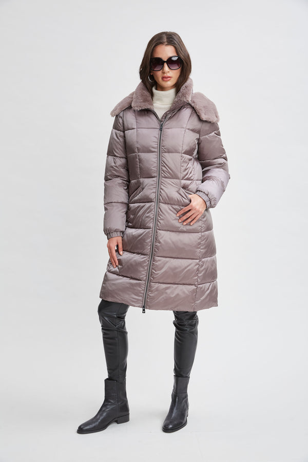 Tahari Faux Fur Trimmed Puffer Coat