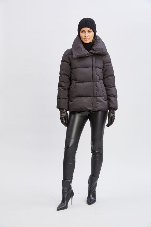 Tahari Asymmetric Short Puffer Coat