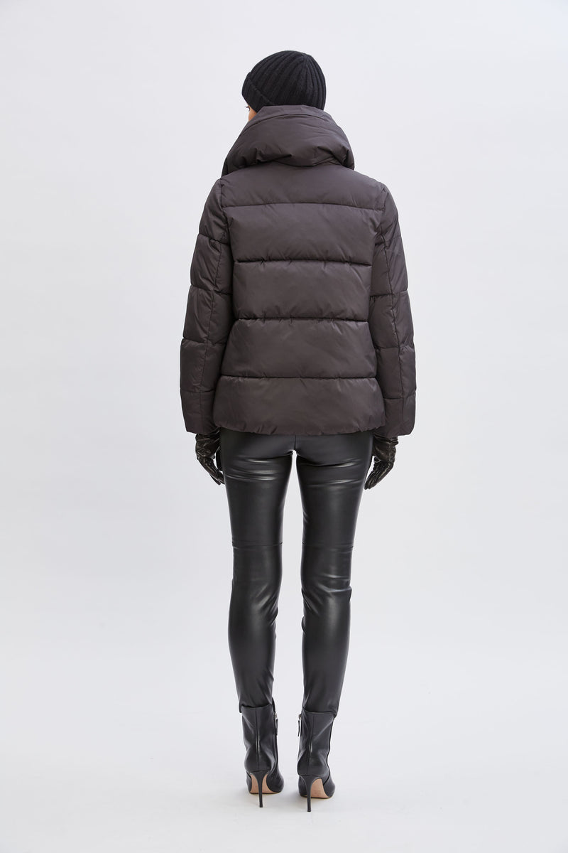 Tahari Asymmetric Short Puffer Coat