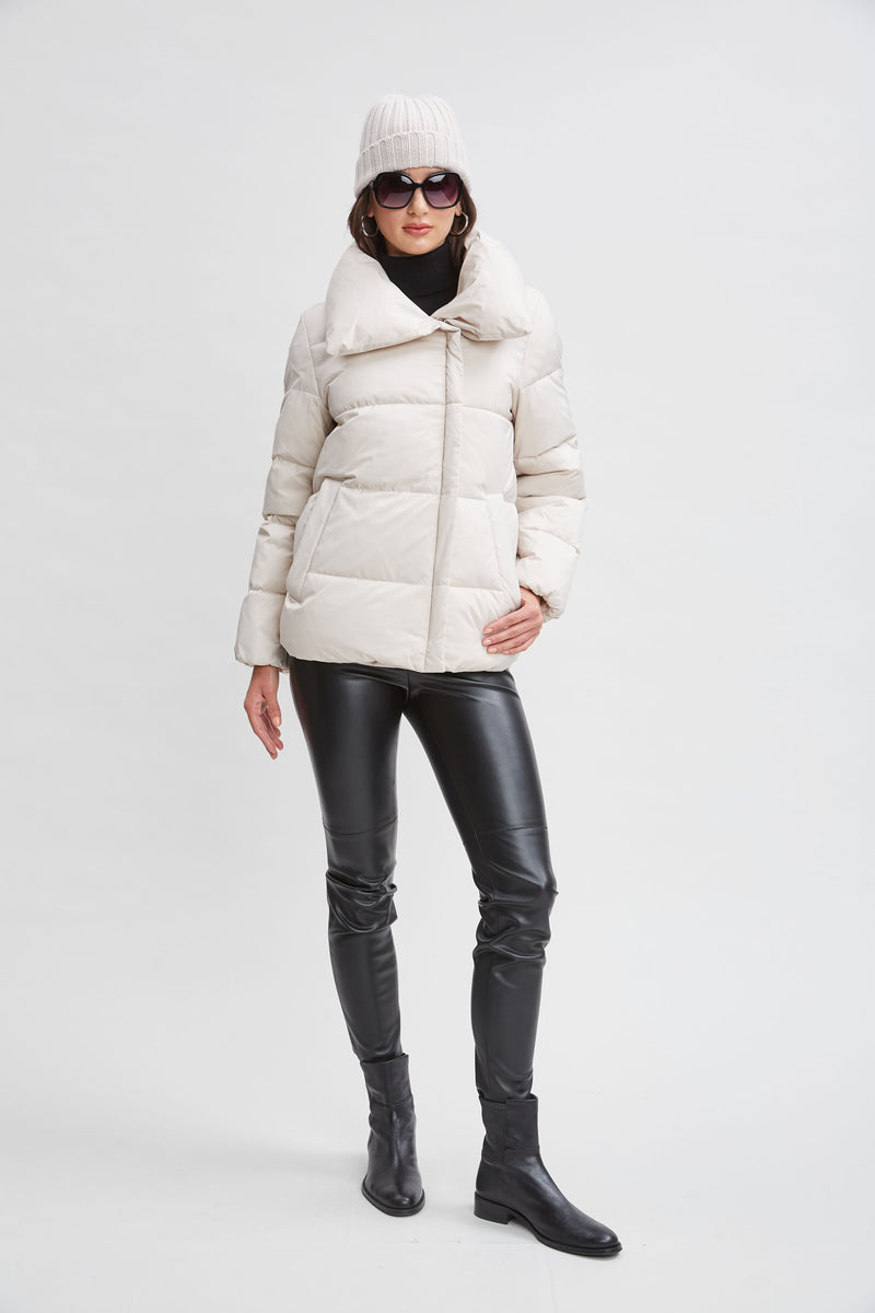 Tahari Asymmetric Short Puffer Coat