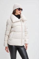 Tahari Asymmetric Short Puffer Coat