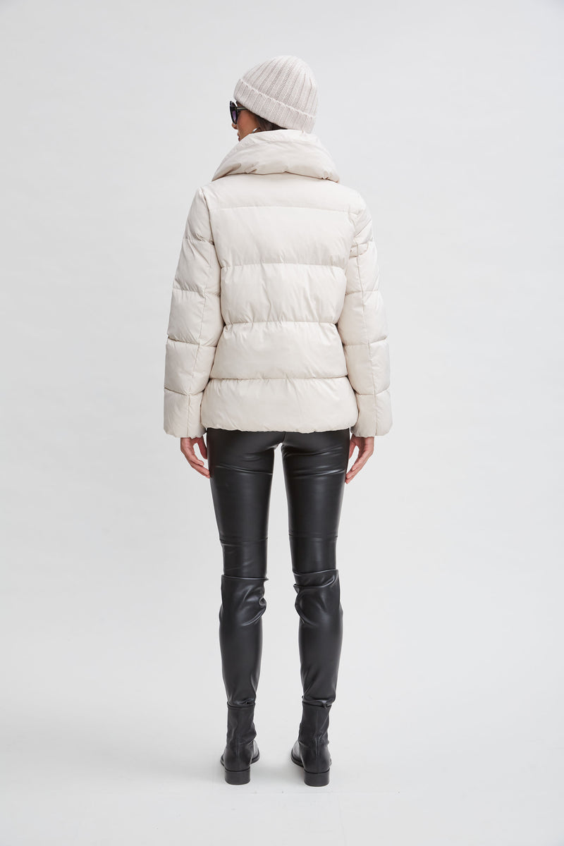 Tahari Asymmetric Short Puffer Coat