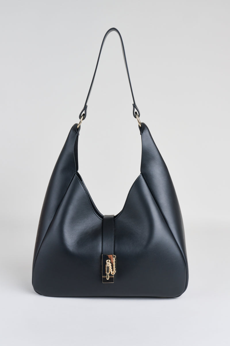 No.11 midi tote bag in black smooth leather 