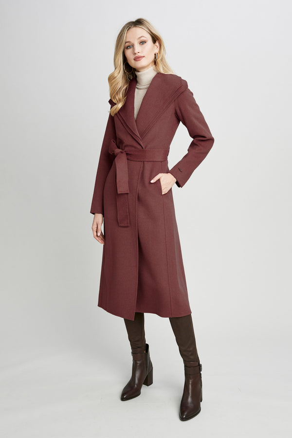 Tahari Long Double Face Wool Blend Wrap Coat