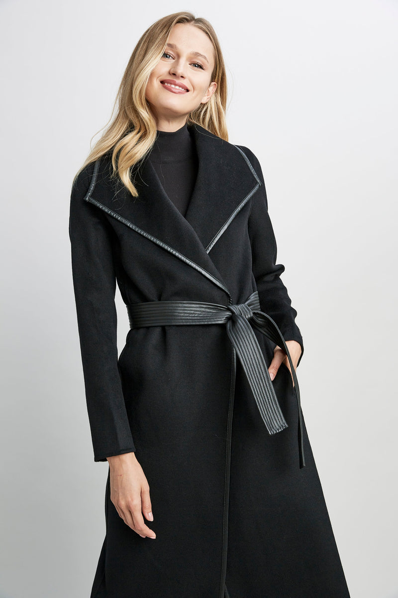 Tahari Double Face Vegan Trim Wool Coat