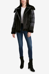 Tahari Faux Fur Asymmetric Zip Coat