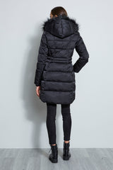 Tahari Stitched Faux Fur Hood Puffer Coat