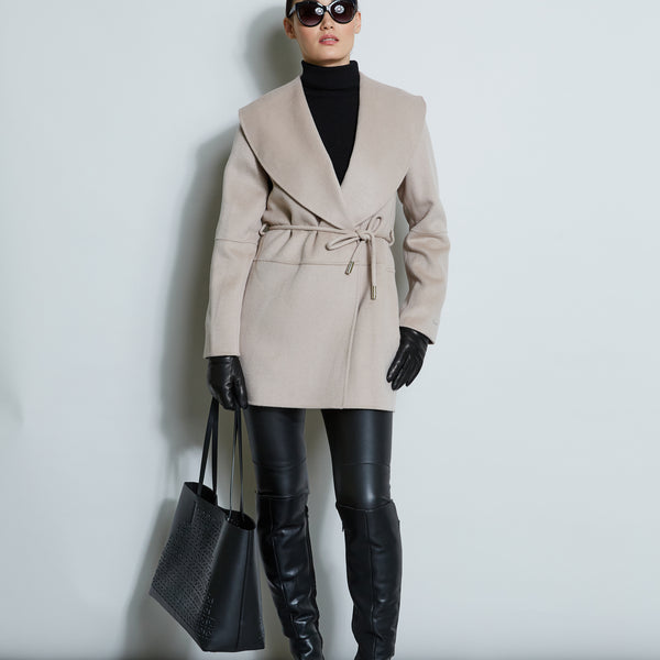 Tahari Double Face Wool Blend Belted Wrap Coat