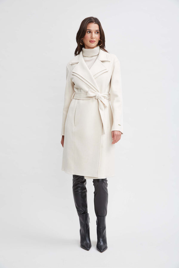 Tahari Double Face Wool Blend Collar Wrap Coat