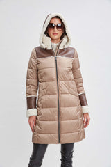 Tahari Shearling Trim Puffer Coat