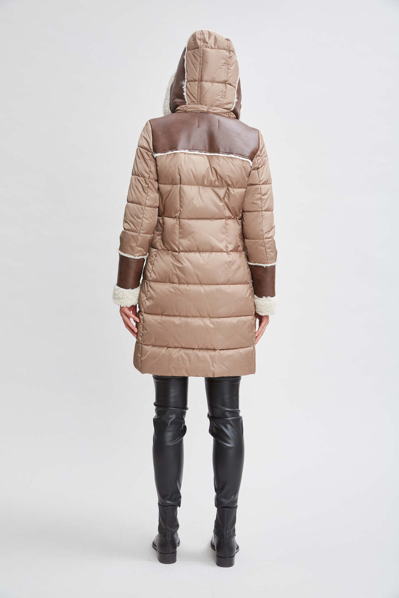 Tahari Shearling Trim Puffer Coat