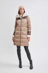 Tahari Shearling Trim Puffer Coat