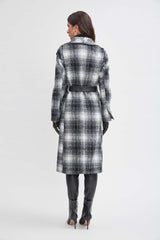 Tahari Plaid Vegan Trim Wrap Coat