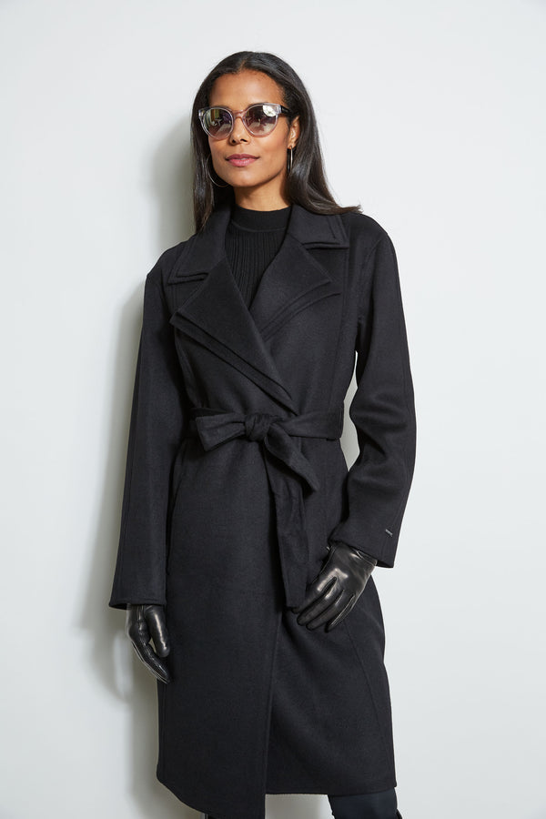 Tahari Double Face Wool Blend Collar Wrap Coat