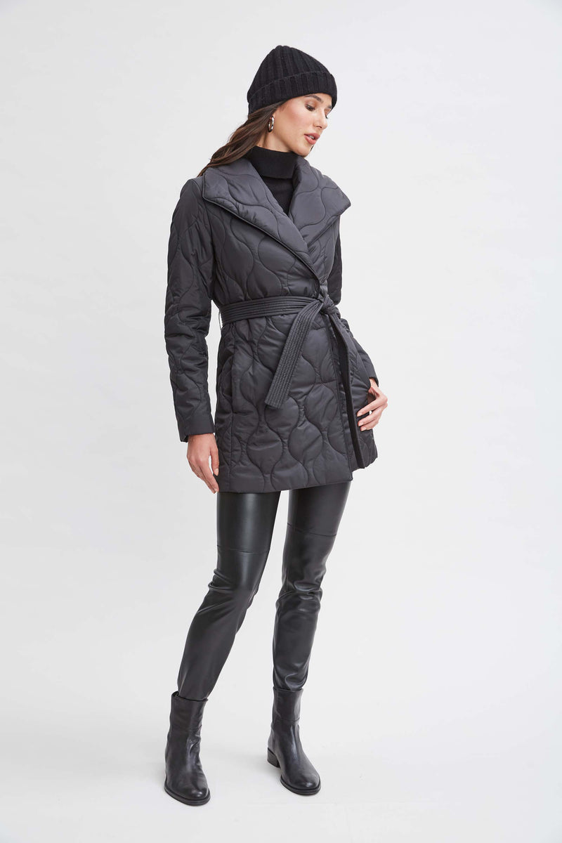 Tahari Lightweight Quilted Wrap Puffer Coat