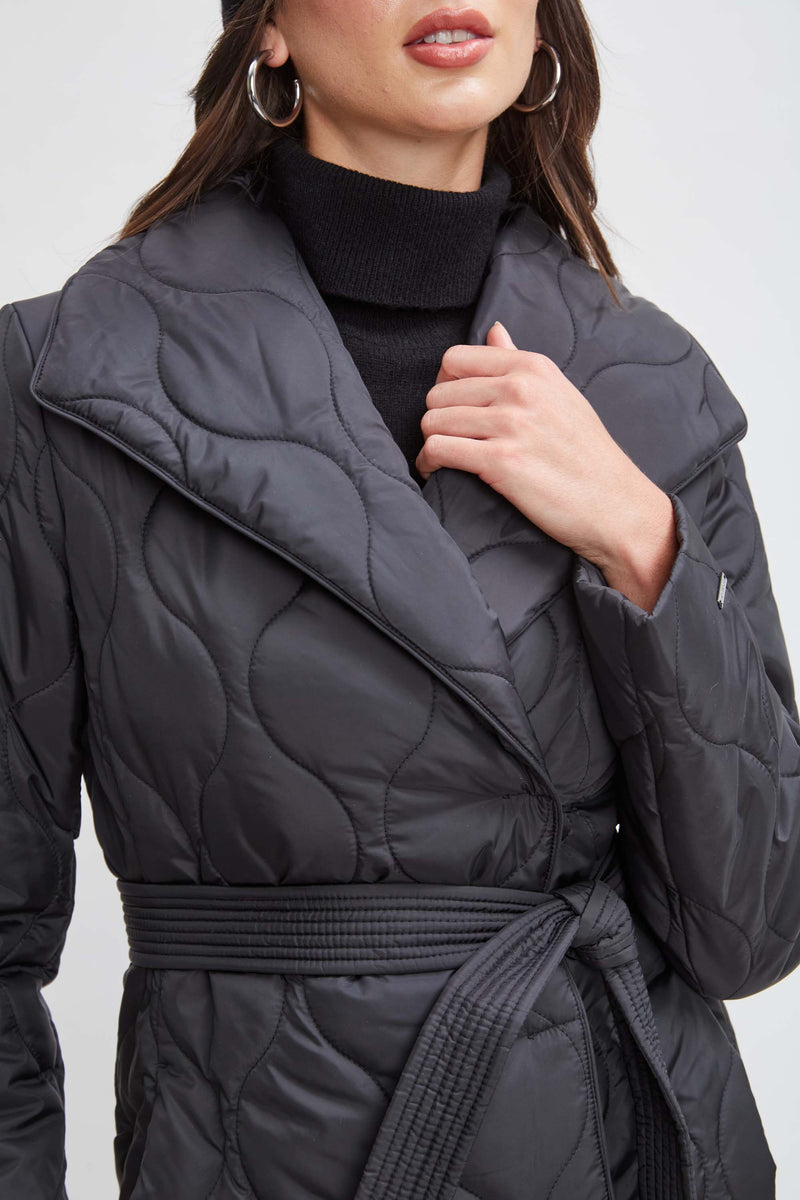 Tahari Lightweight Quilted Wrap Puffer Coat