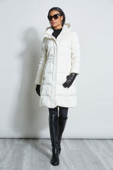 Tahari Stitched Hooded Puffer Coat