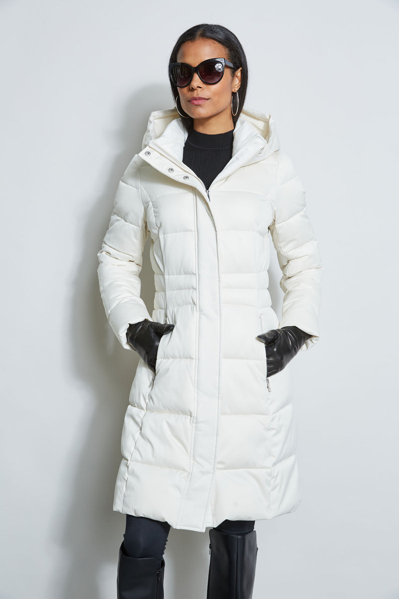 Tahari Stitched Hooded Puffer Coat