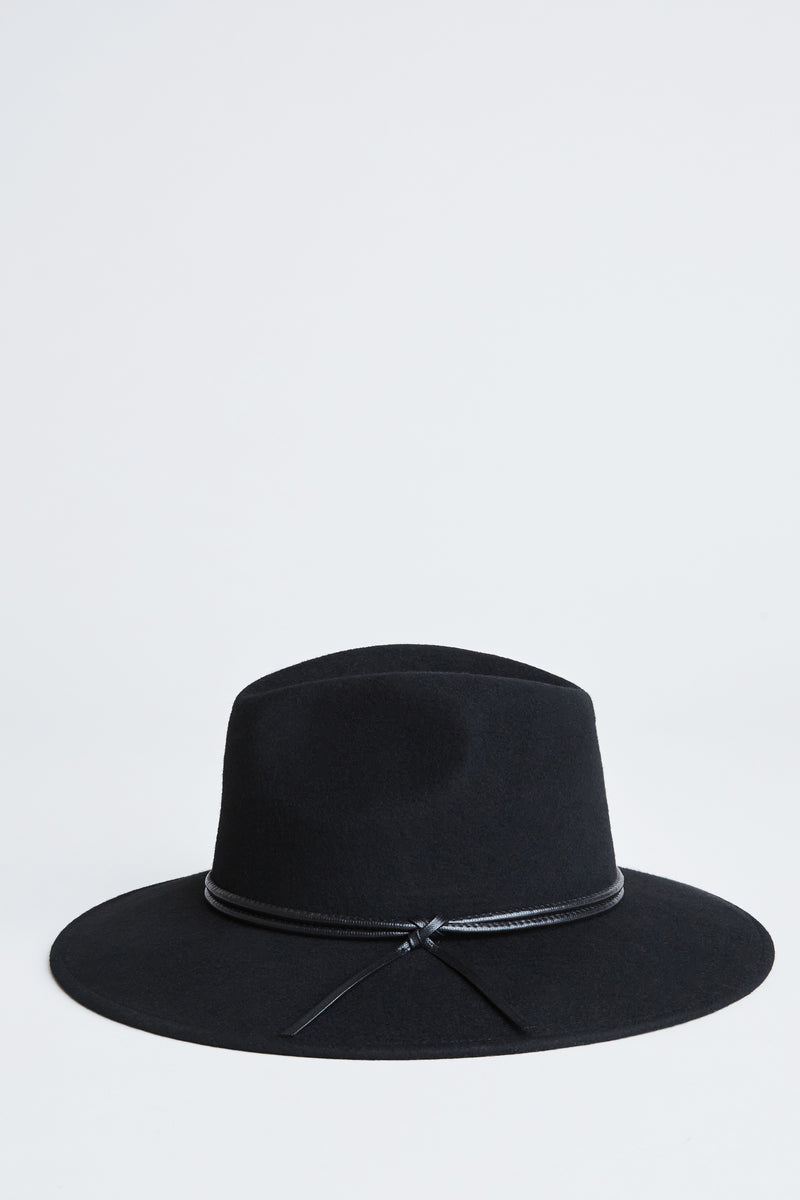 Wool Wide Brim Leather Trim Fedora Hat