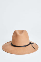 Wool Wide Brim Leather Trim Fedora Hat