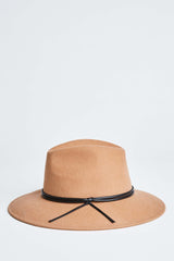 Wool Wide Brim Leather Trim Fedora Hat