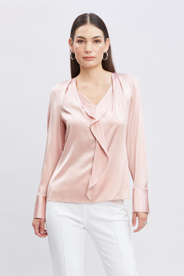 Silk Satin Ruffle Contour Shirt